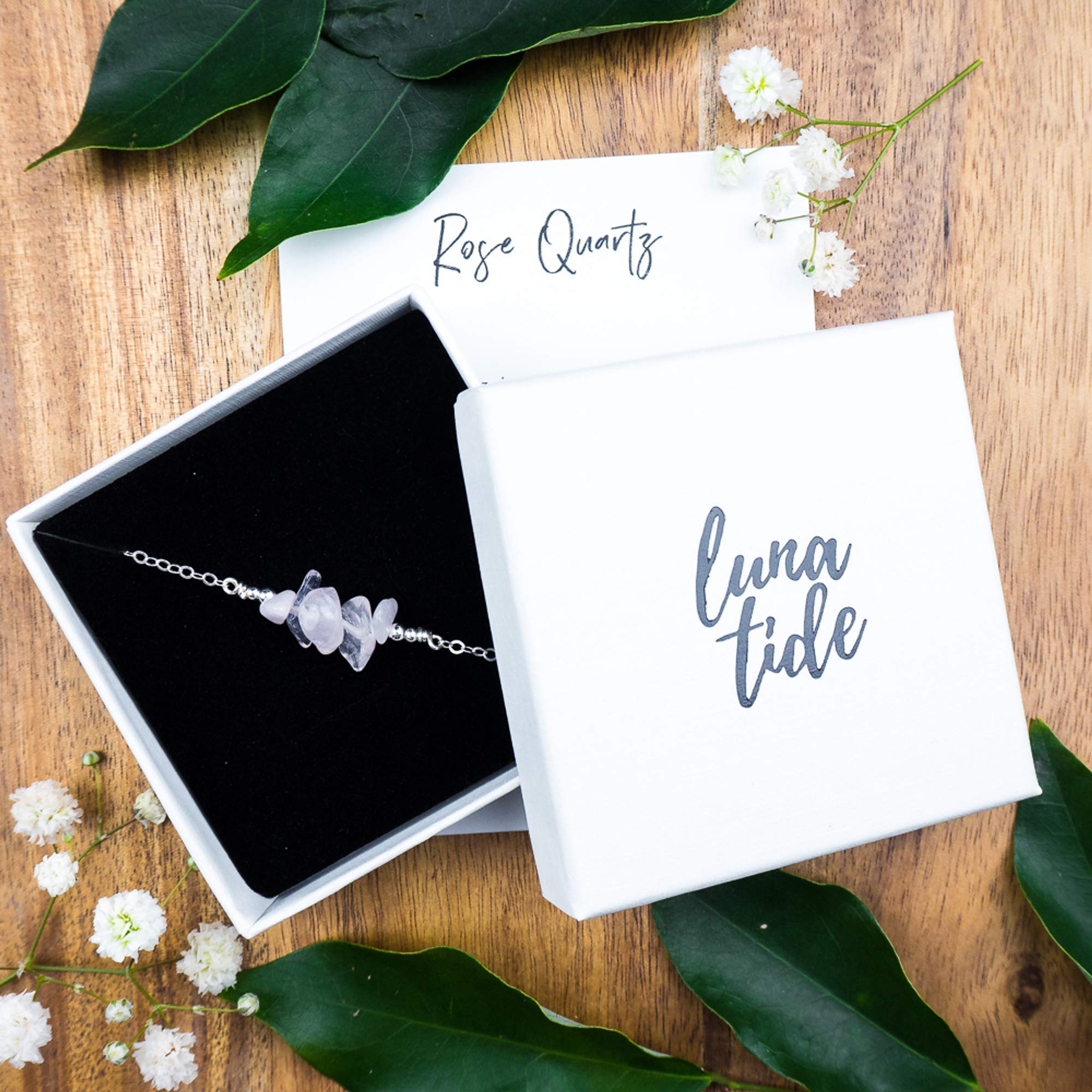 Rose Quartz Chip Bead Bar Necklace in Sterling Silver - Healing Crystal Jewelry for Women, Chakra Balancing & Positive Energy - Perfect for Meditation, Yoga & Everyday Wear
