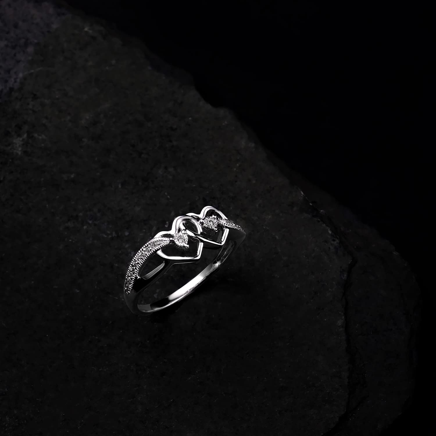 Sterling Silver Double Heart Promise Ring for Women - Cali Trove Diamond Interlocking Love Ring, Anniversary & Valentine's Day Gift for Wife, Girlfriend, Her - Perfect for Engagements, Proposals & Romantic Occasions