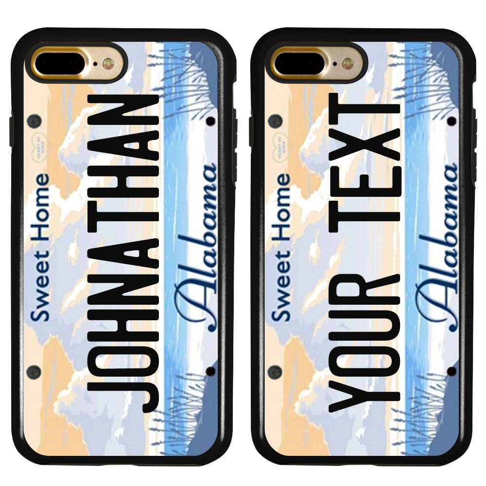 Custom Alabama License Plate Case for iPhone 7 Plus & 8 Plus - Personalized Protective Phone Cover with Your Own Text - Durable Hybrid Design (Black) - Perfect for Football Games, Tailgating & Southern Pride Gifts