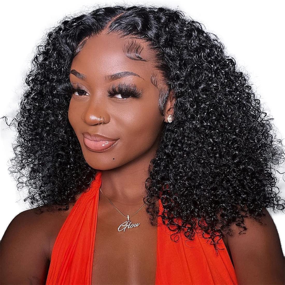 13x4 Kinky Curly Human Hair Lace Front Wig 18 Inch Brazilian Virgin Hair 180% Density Glueless Lace Frontal Wig for Black Women - Pre Plucked with Baby Hair Natural Black Color | Perfect for Daily Wear, Parties & Special Occasions