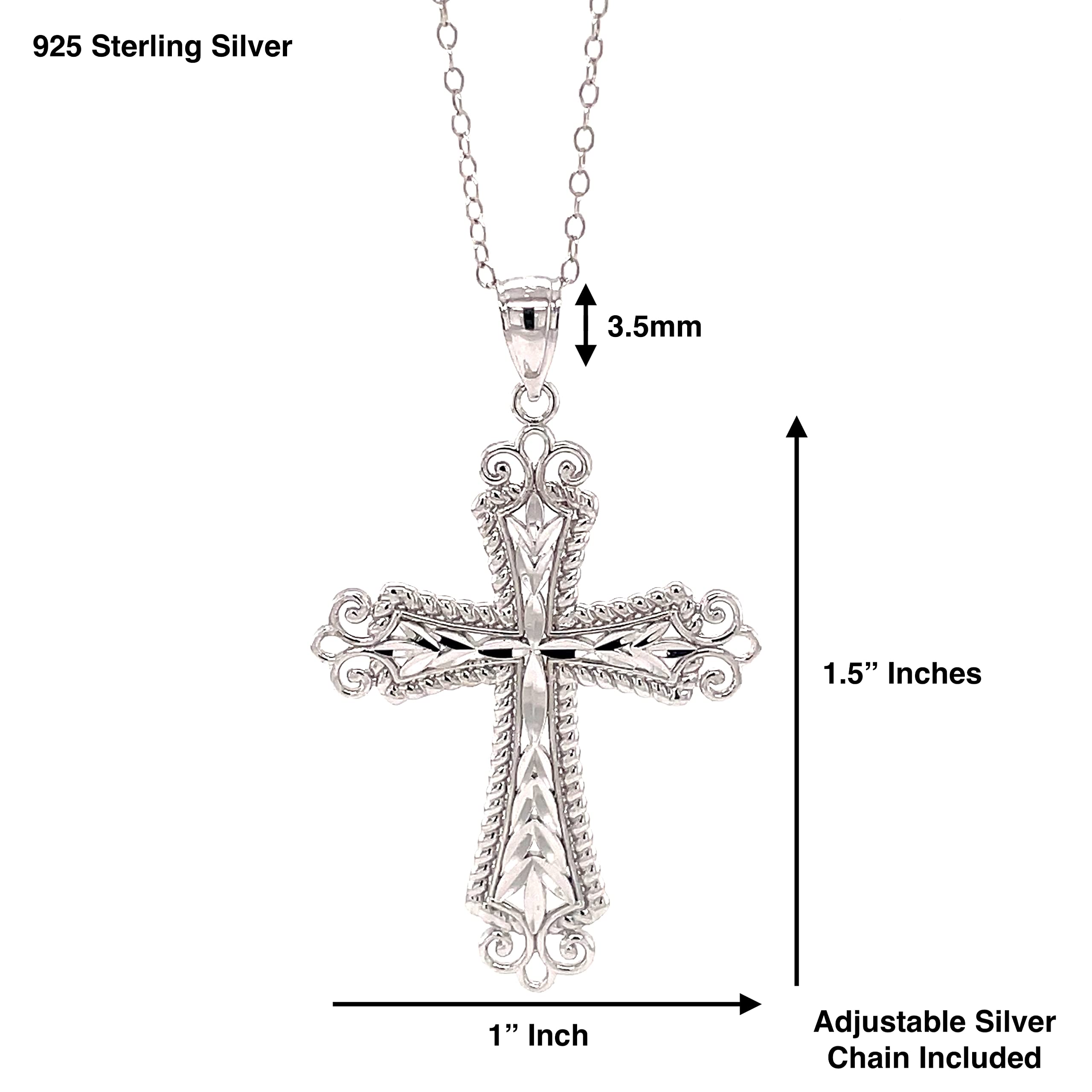 925 Sterling Silver Cross Pendant Necklace for Men & Women - Religious Jewelry Gift for Baptism, Confirmation & Everyday Wear
