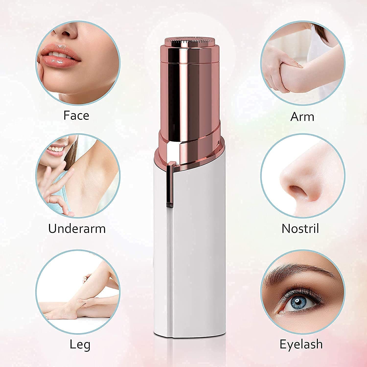 Women's Hair Remover - Mini Epilator & Trimmer for Face, Upper Lip, Chin, Eyebrows | Portable Lipstick-Shaped Design with Battery (Golden White) | Perfect for Travel, Home Use & Skincare Routine