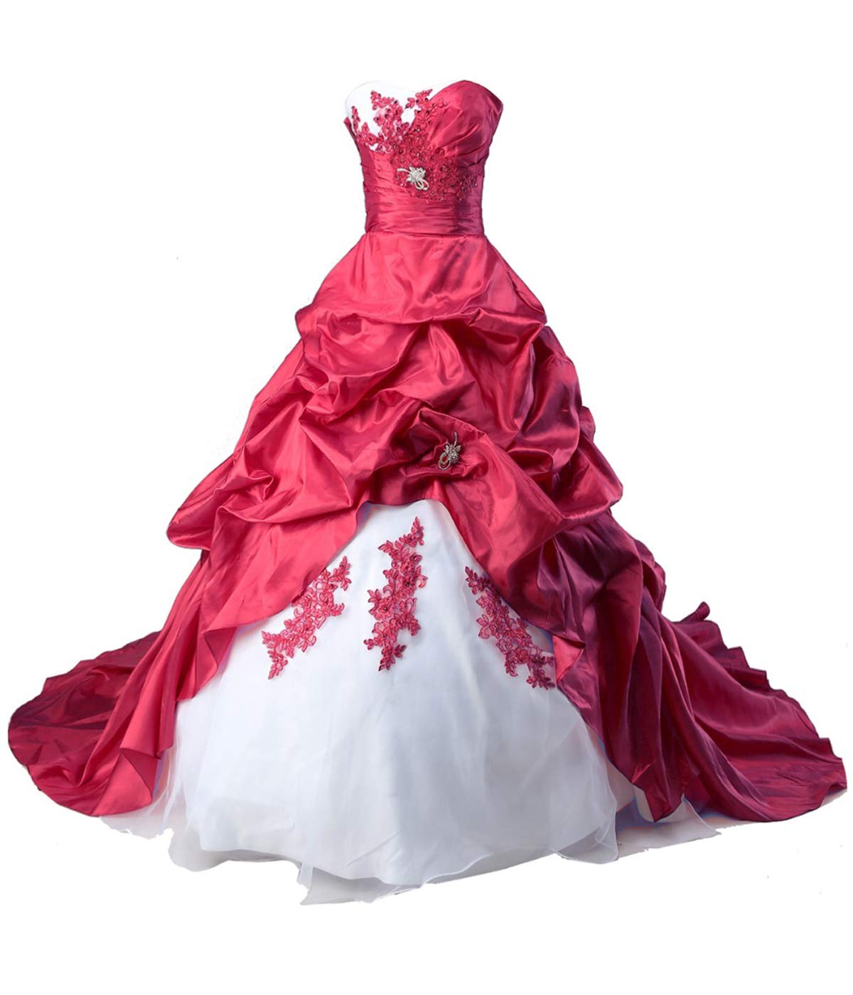 Black Red and White Plus Size Wedding Dress for Bride 2019 - Sweetheart Neckline with Train - Flower Girl & Bride Gowns for Church, Beach & Formal Weddings