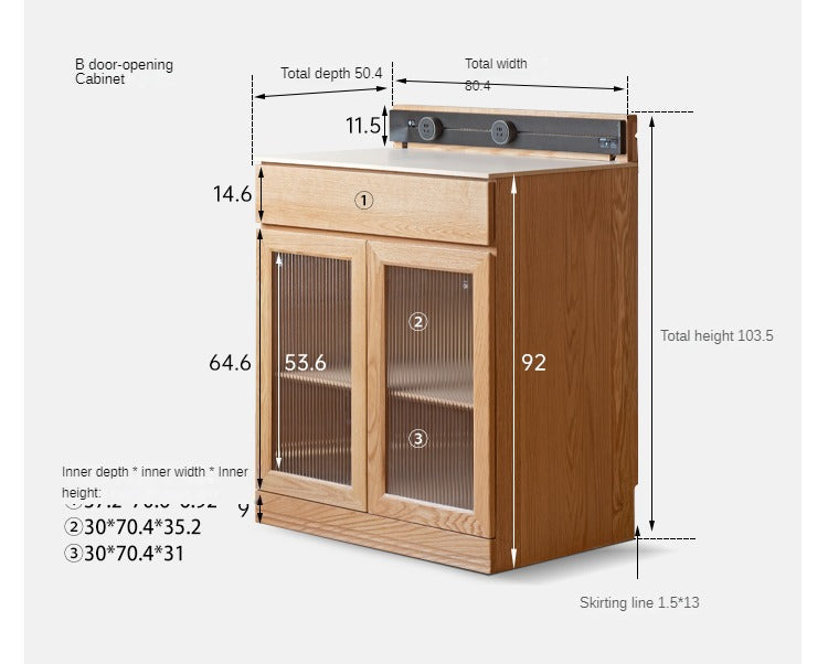 Solid Oak Wood Sideboard Buffet Cabinet - Multi-Functional Storage Locker with Drawers & Shelves for Dining Room, Living Room, and Entryway Organization
