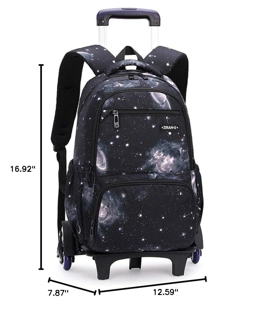Galaxy Rolling Backpack with Wheels for Boys & Girls - Durable Wheeled School Backpack for Elementary Students - Perfect for School, Travel & Daily Commute