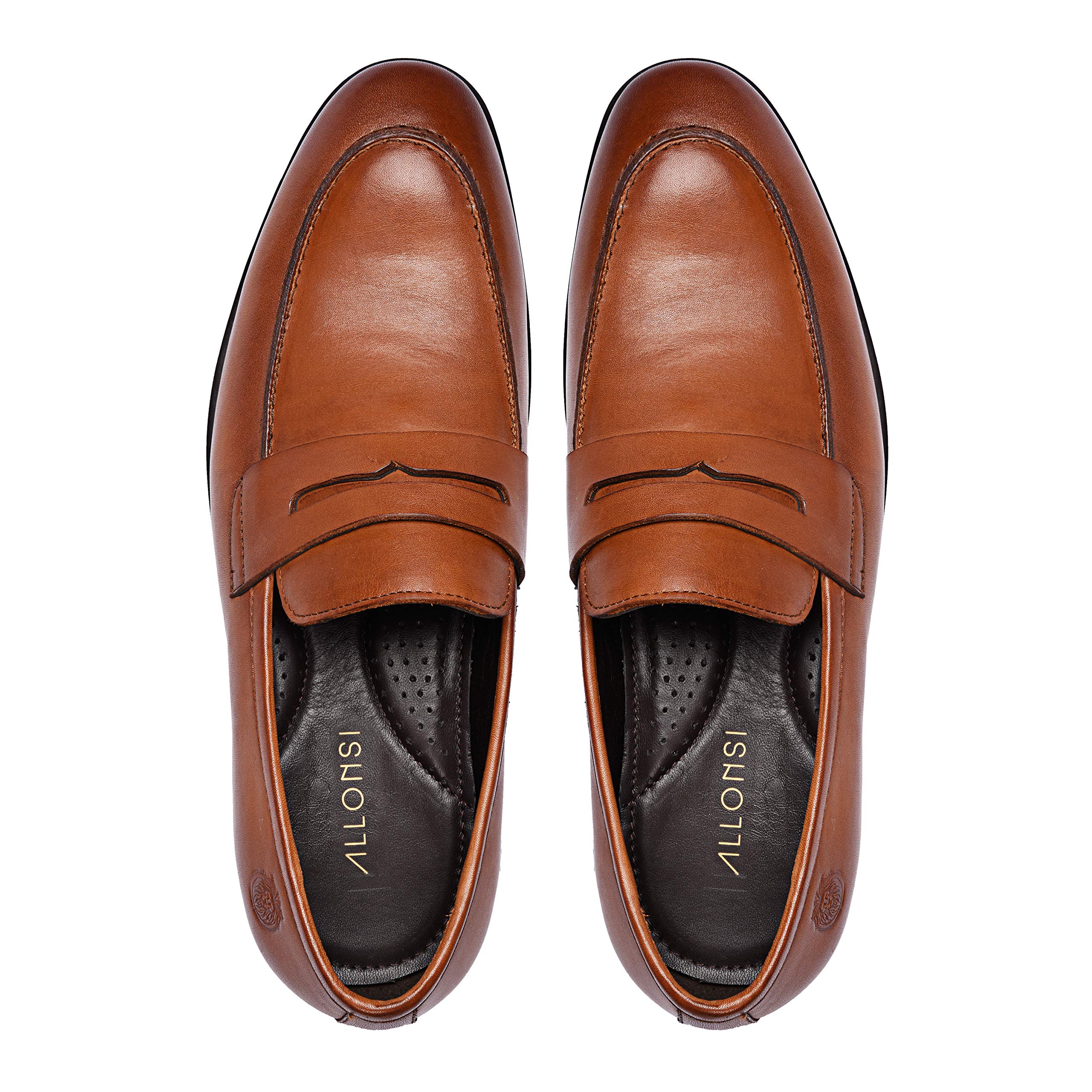 Samuel Genuine Leather Penny Loafers for Men - Handcrafted Classic Slip-On Dress Shoes with Arch Support & Rubber Sole | Comfortable Low Heel Loafers for Spring | Perfect for Business Casual, Office Wear & Formal Occasions