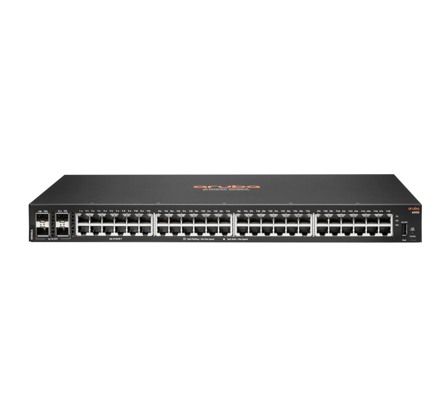 Aruba 6000 48-Port Gigabit Ethernet Switch with 4 SFP Ports | Managed Layer 3 Switch | 1U Rack Mount | R8N86A | Ideal for Enterprise Networks, Data Centers & High-Speed Office Connectivity