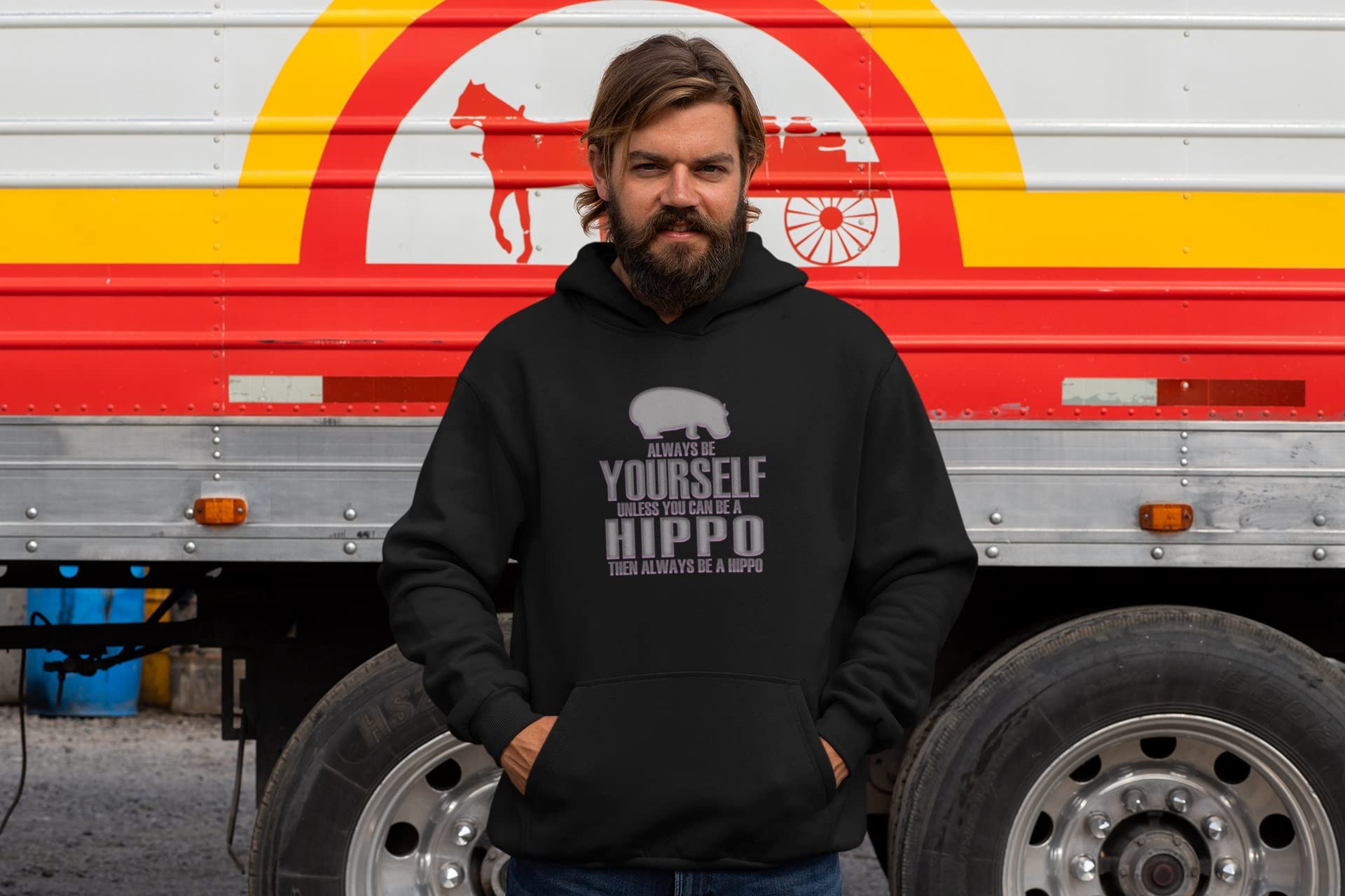Always Be Yourself Hippo Black Adult Hoodie - Soft & Comfortable Pullover Sweatshirt for Men & Women - Perfect for Casual Wear, Gym, and Outdoor Activities