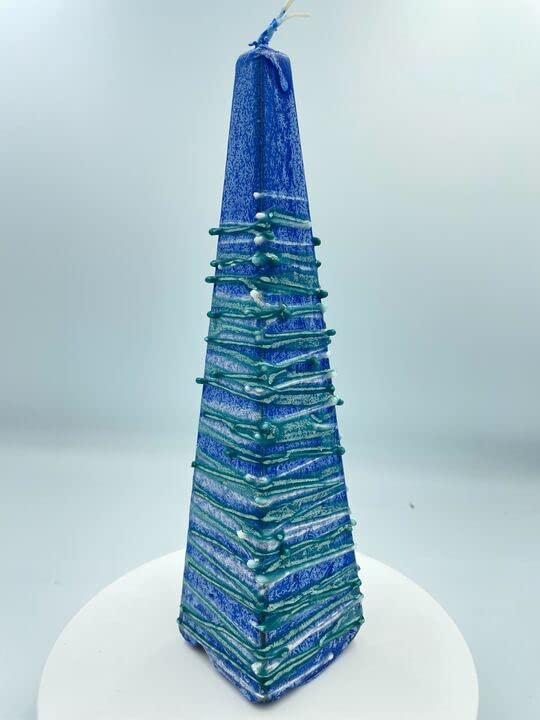 Safed Candles Co. Hand-Dipped Pyramid Havdalah Candle - Made in Israel - Ocean Blue Green - Perfect for Jewish Shabbat & Holiday Ceremonies
