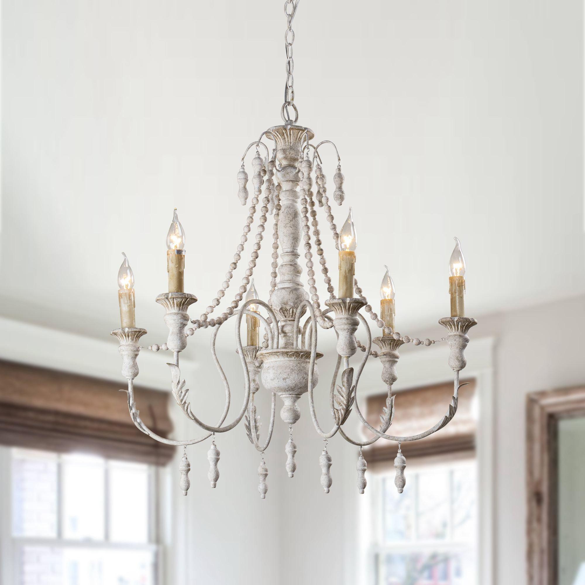 Billiter 6-Light Wood and White Chandelier - Modern Farmhouse Ceiling Light Fixture for Dining Room, Living Room & Bedroom