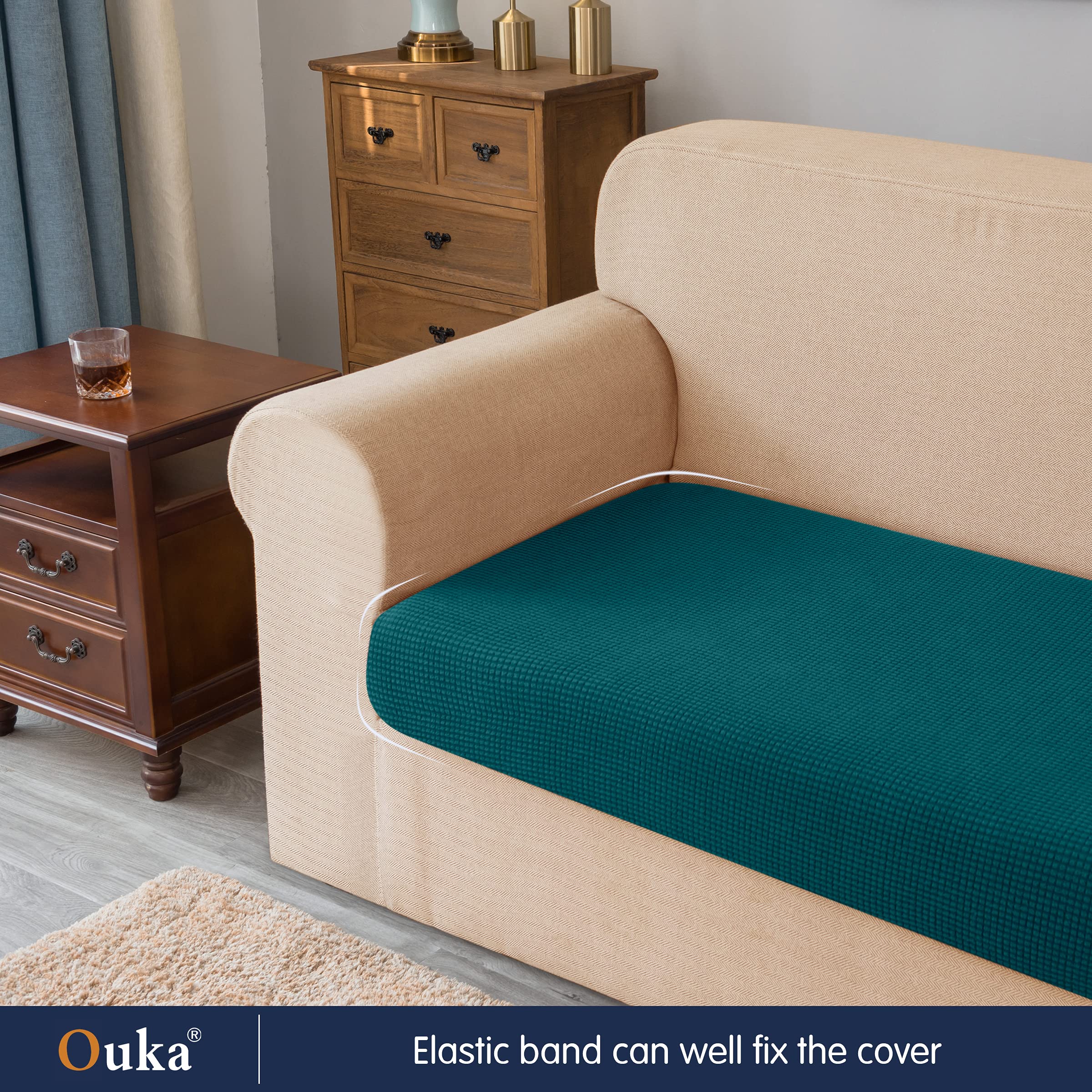 **Ouka Stretch Reversible Sofa Cushion Cover - Soft Teal Couch Seat Protector for Loveseat, Chair & Sofa | Home Decor, Living Room Upgrade**