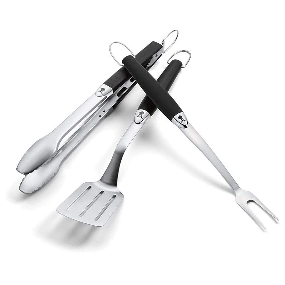 Weber 3-Piece BBQ Grill Tool Set - Stainless Steel Spatula, Tongs & Fork - Perfect for Outdoor Grilling, Backyard Cookouts & Camping