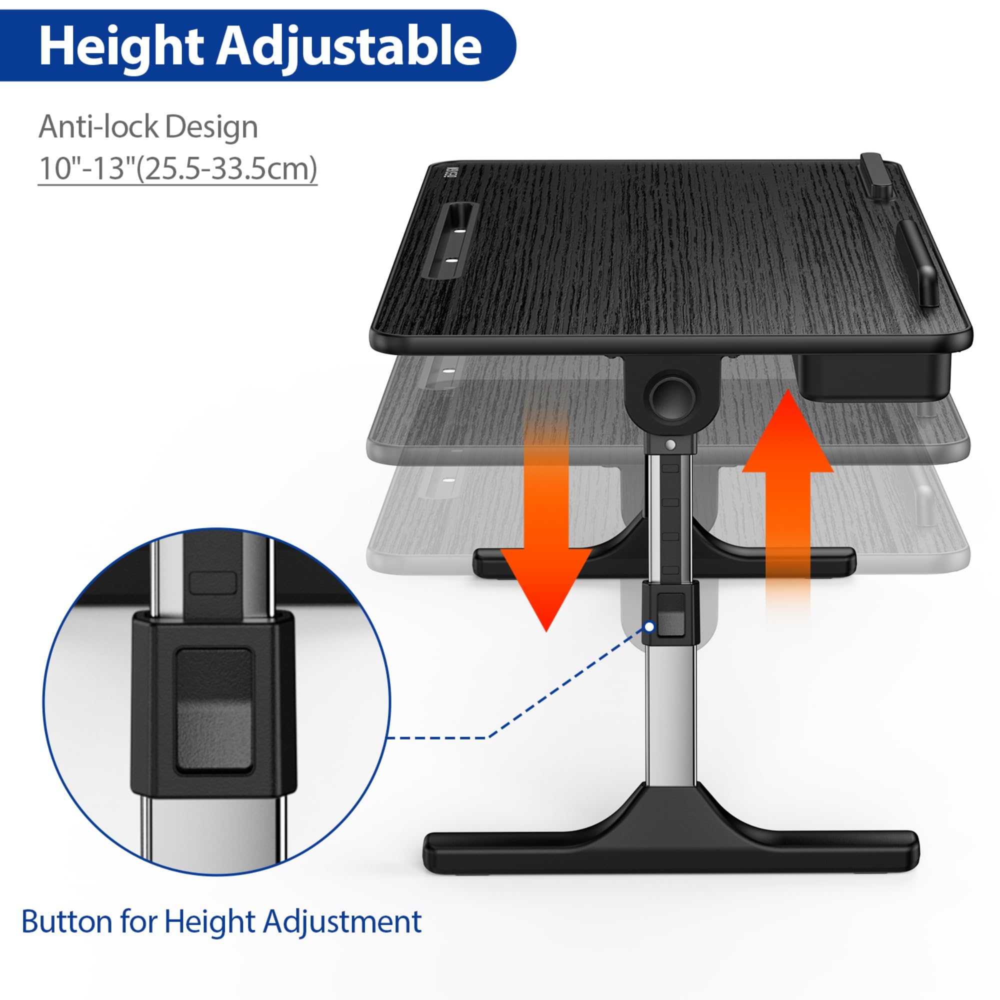 Besign LT05 Adjustable Laptop Stand - Portable Lap Desk for Bed, Sofa & Office - Foldable Computer Table for Working, Reading & Breakfast in Bed - Medium Size Black Workspace Solution
