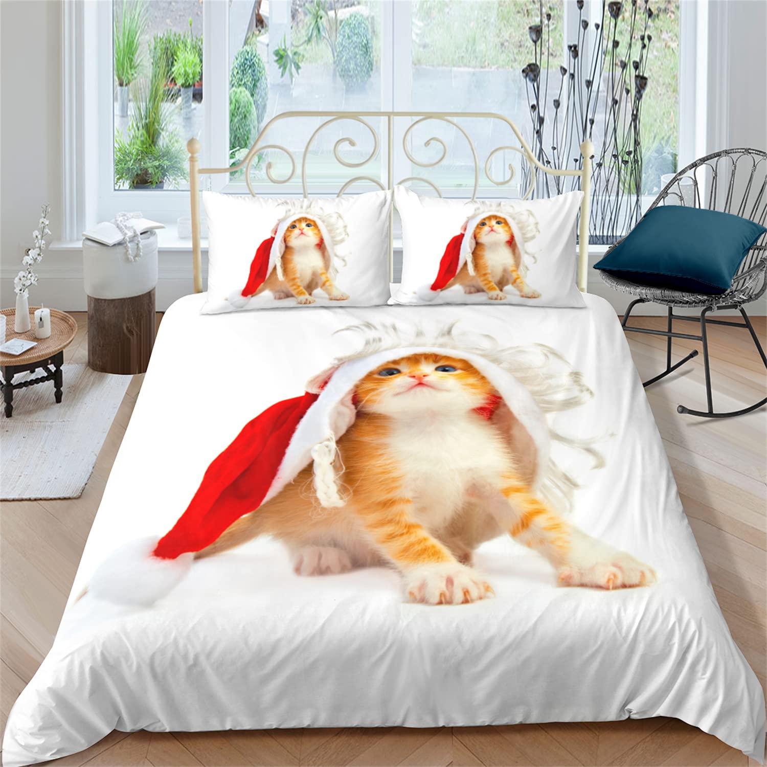 Cute 3D Printed Cat Duvet Cover Set - Twin/Full/Queen/King Size Bedding with Pillowcases - Soft Animal Print Quilt Cover for Kids & Teens - Perfect for Bedrooms, Dorm Rooms & Gift Giving (Queen Size, 4-Piece Set)