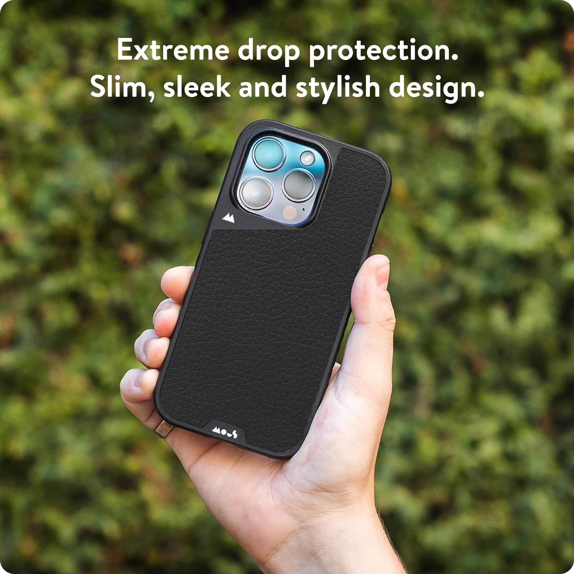 Mous Limitless 5.0 MagSafe Compatible iPhone 15 Pro Case - Premium Black Leather Protective Cover - Shockproof & Durable Phone Case for Everyday Use, Travel & Outdoor Activities