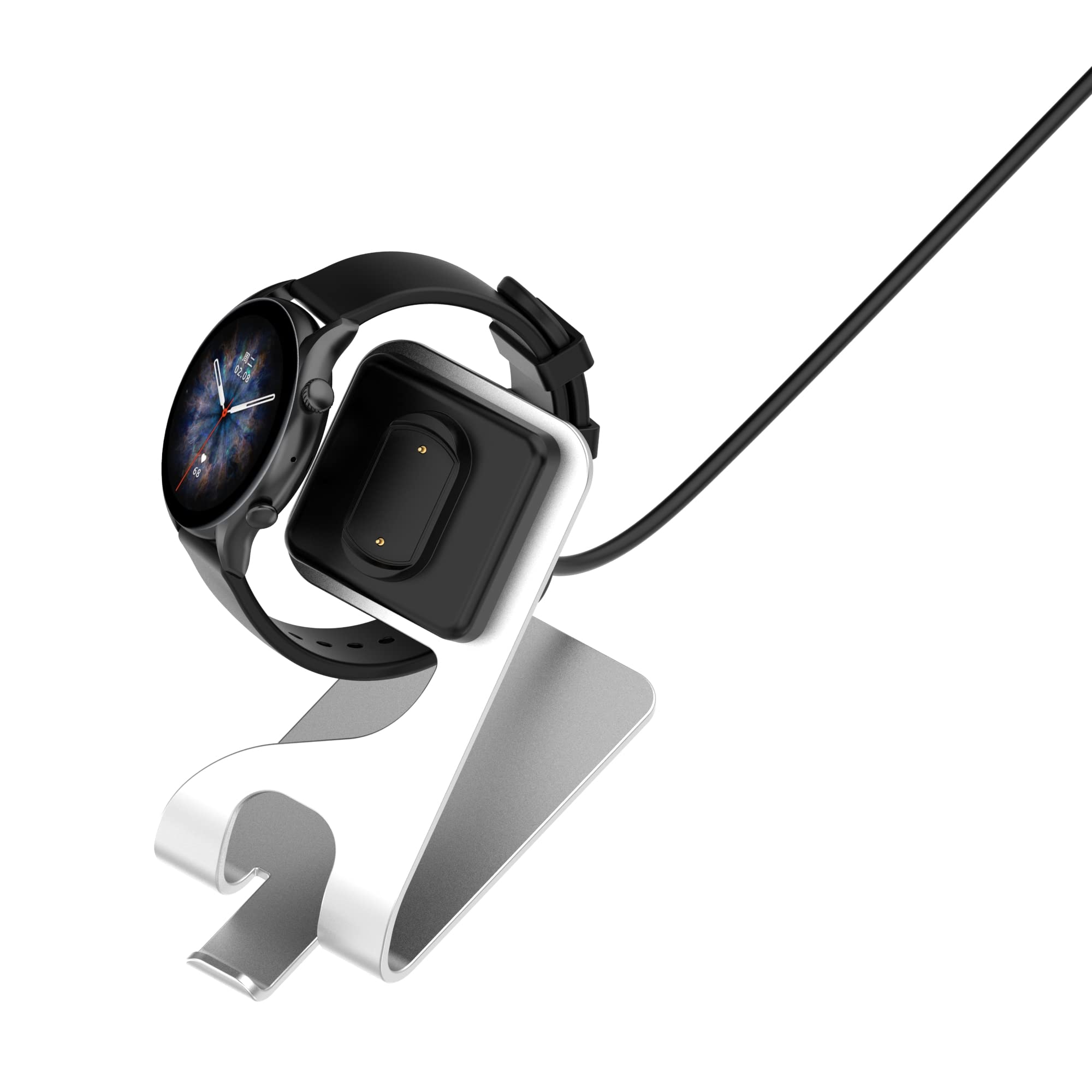 Magnetic Charging Stand for Amazfit GTS 3/GTR 3/GTR 3 Pro - Portable USB Charger Dock with Cable | Replacement Charger Cord (Silver) | Perfect for Home, Office & Travel Use