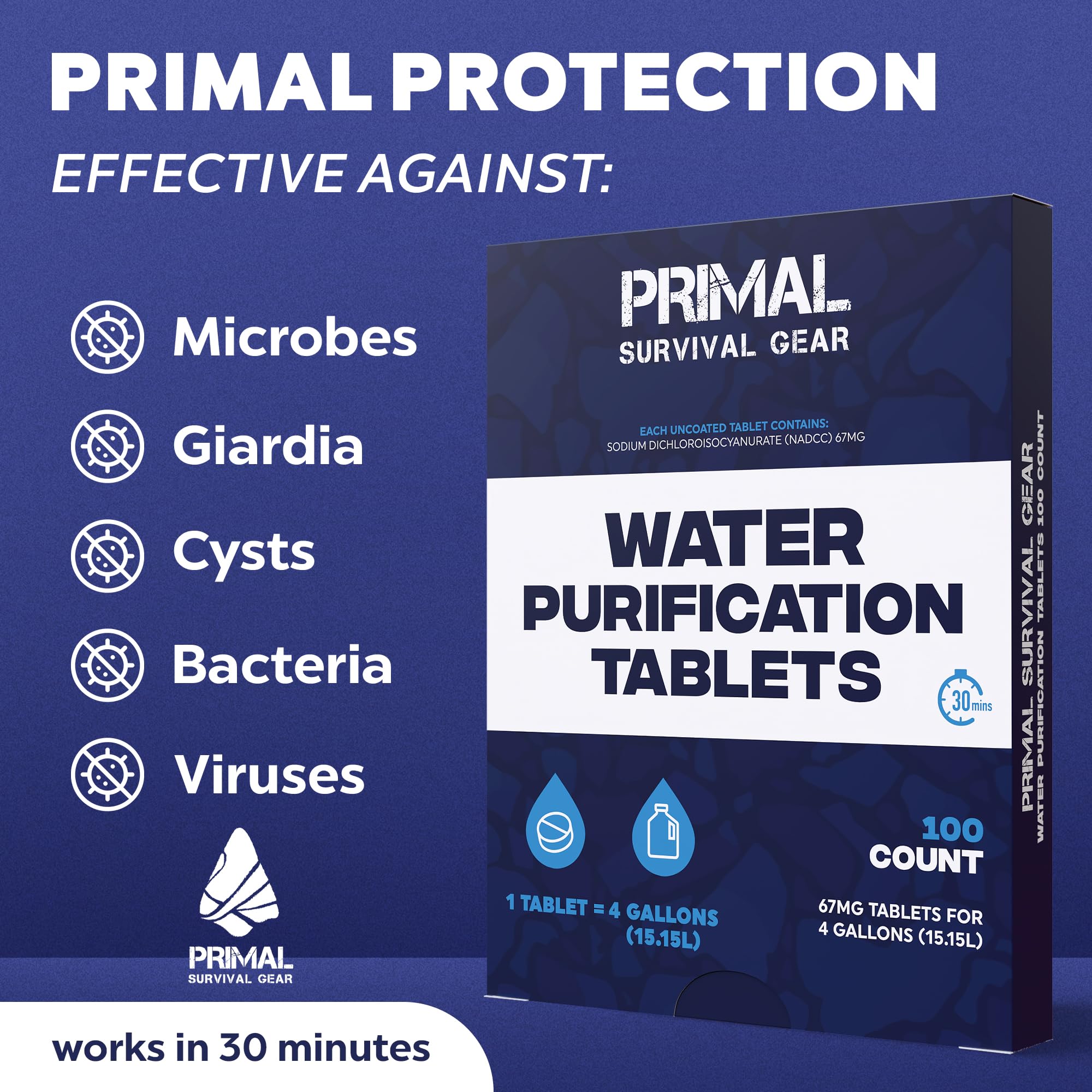 Emergency Water Purification Tablets - 100 Pack Portable Water Treatment for Hiking, Camping & Survival - EPA Approved Drinking Water Filtration System - Ideal for Outdoor Adventures, Natural Disasters & Emergency Preparedness
