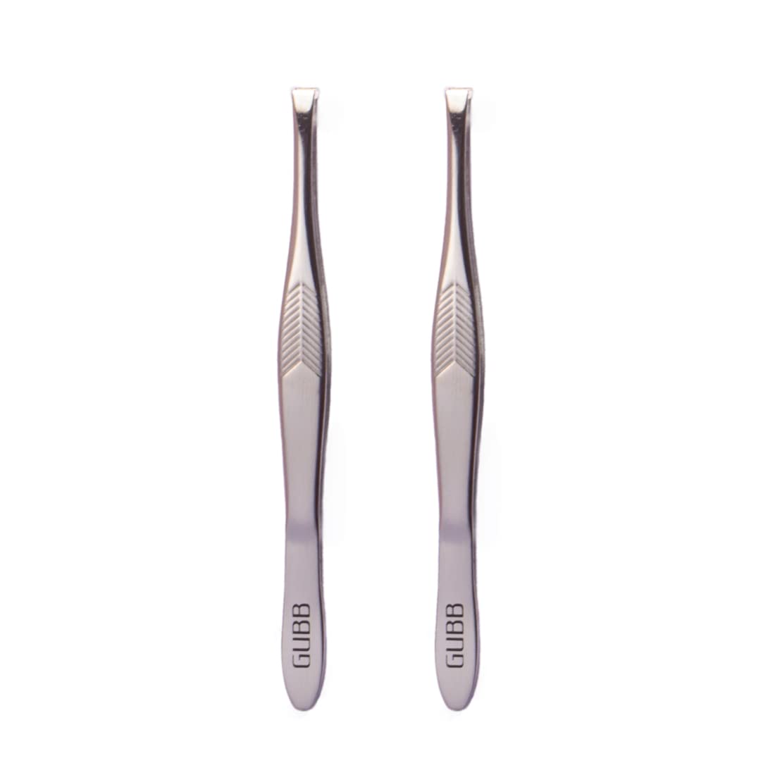 GUBB Stainless Steel Flat Tip Tweezers for Eyebrows & Upper Lip Hair Removal - Precision Hair Plucker Set of 2 - Perfect for Grooming, Makeup Application & Travel Essentials