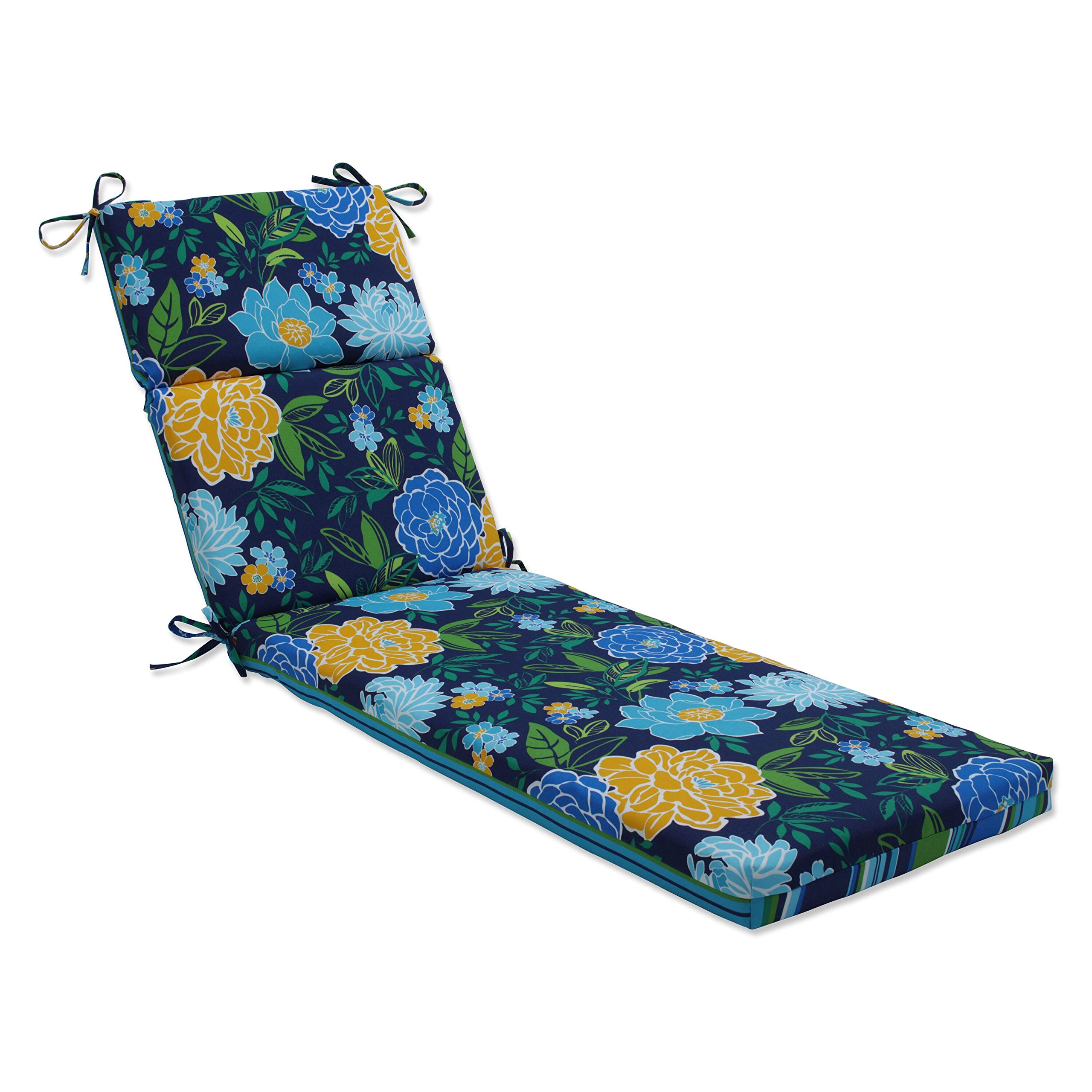 Reversible Floral Stripe Chaise Lounge Cushion - Indoor/Outdoor Split Back Pillow with Ties, Plush Fiber Fill, Weather & Fade Resistant - 72.5