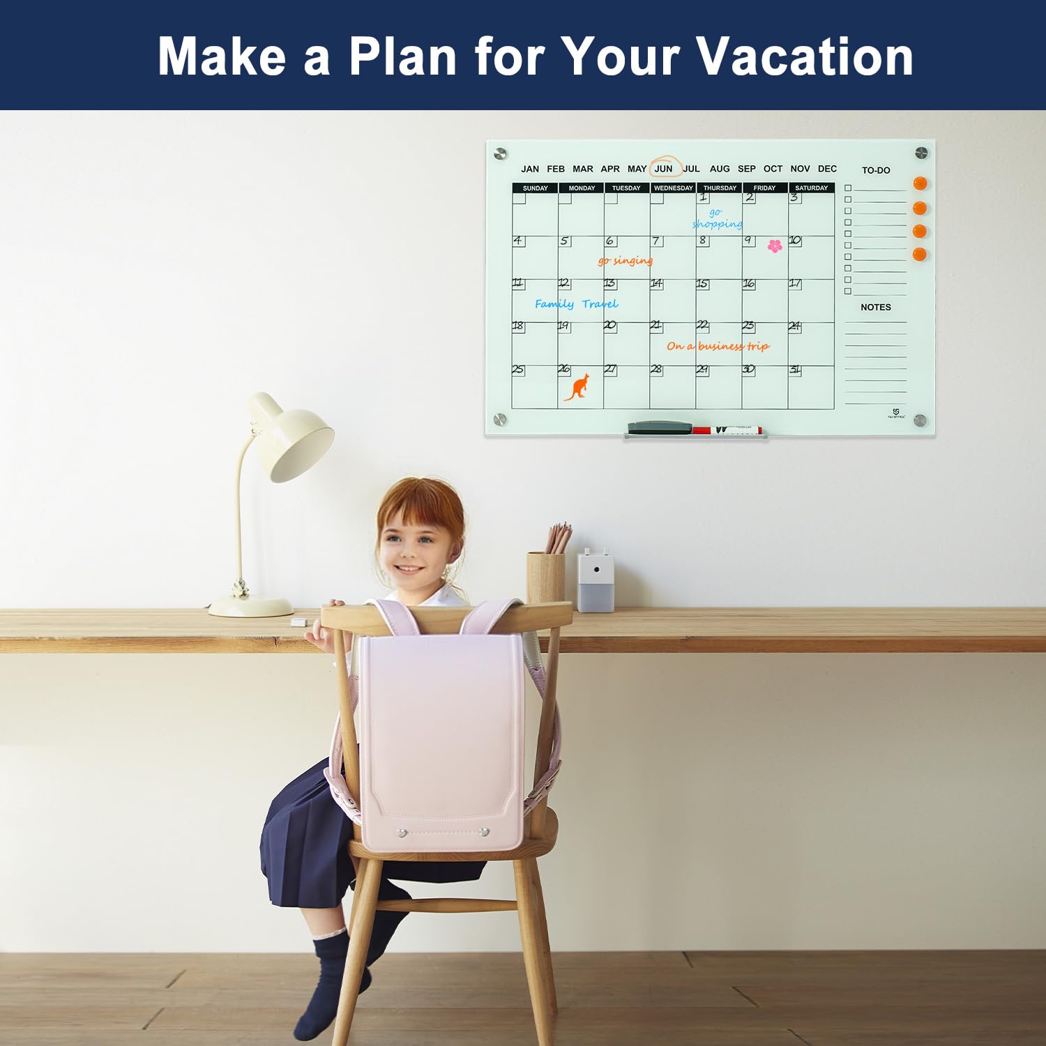 TSJ OFFICE 36 x 24 Inches Magnetic Glass Whiteboard - Monthly Dry Erase Calendar for Wall, Large Glass White Board for Office, Home & School - Perfect for Scheduling, Planning & Organizing Tasks
