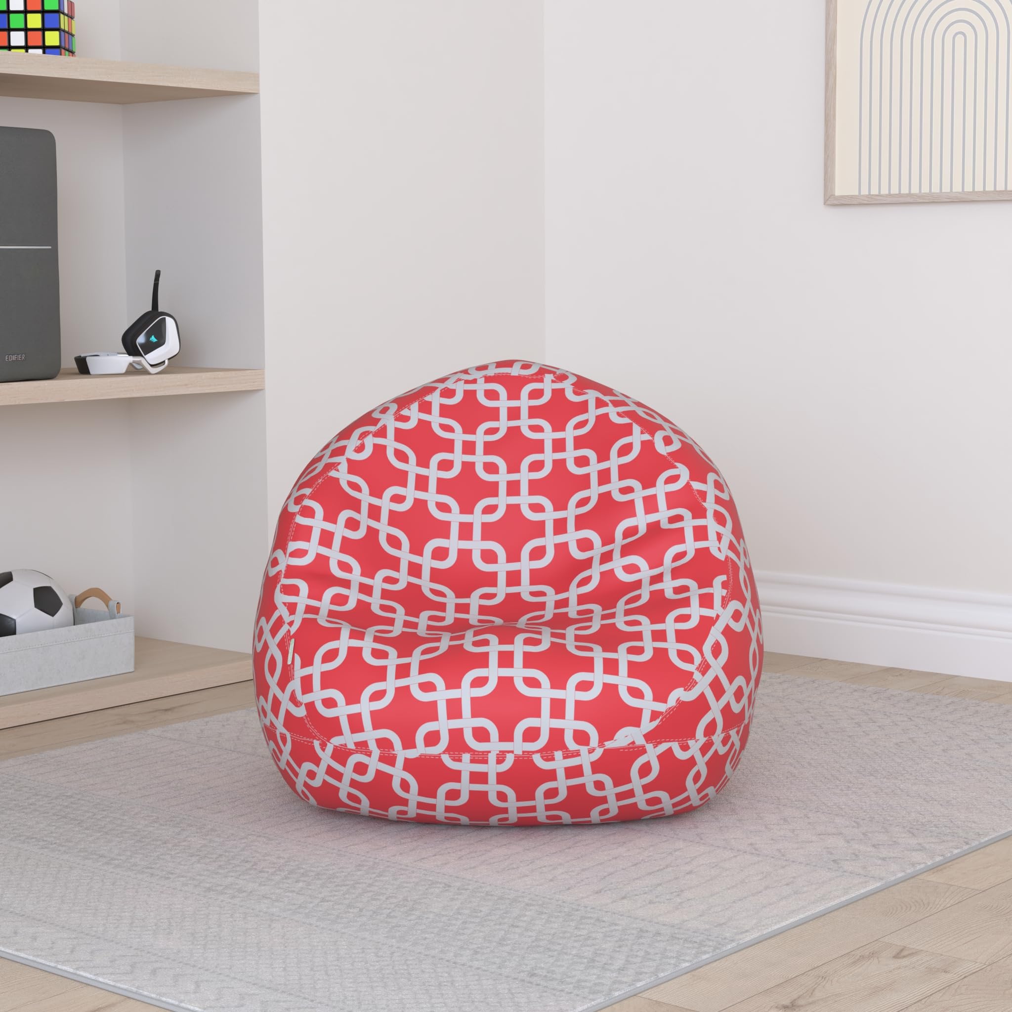 Majestic Classic Bean Bag Chair for Adults & Kids - 28x28x22 Inch Oversized Comfortable Lounge Chair for Living Room, Bedroom, Playroom - Soft Red Faux Leather Bean Bag Sofa for Relaxing, Gaming & Reading