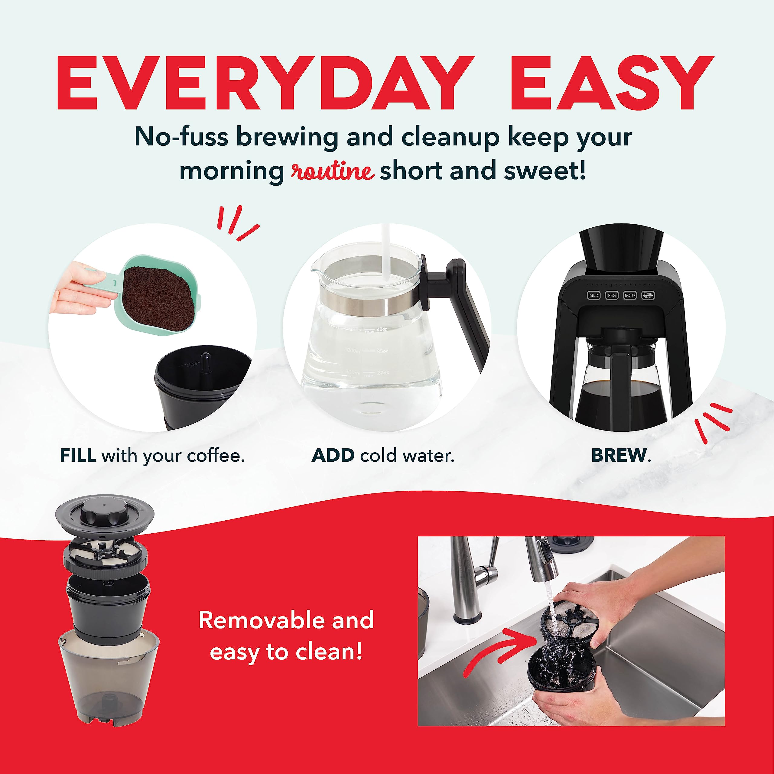 DASH Rapid Cold Brew Maker with VacuPress™ Technology - 40oz Glass Carafe for Instant Fresh Cold Brew Coffee & Iced Tea - Perfect for Home, Office & Outdoor Use