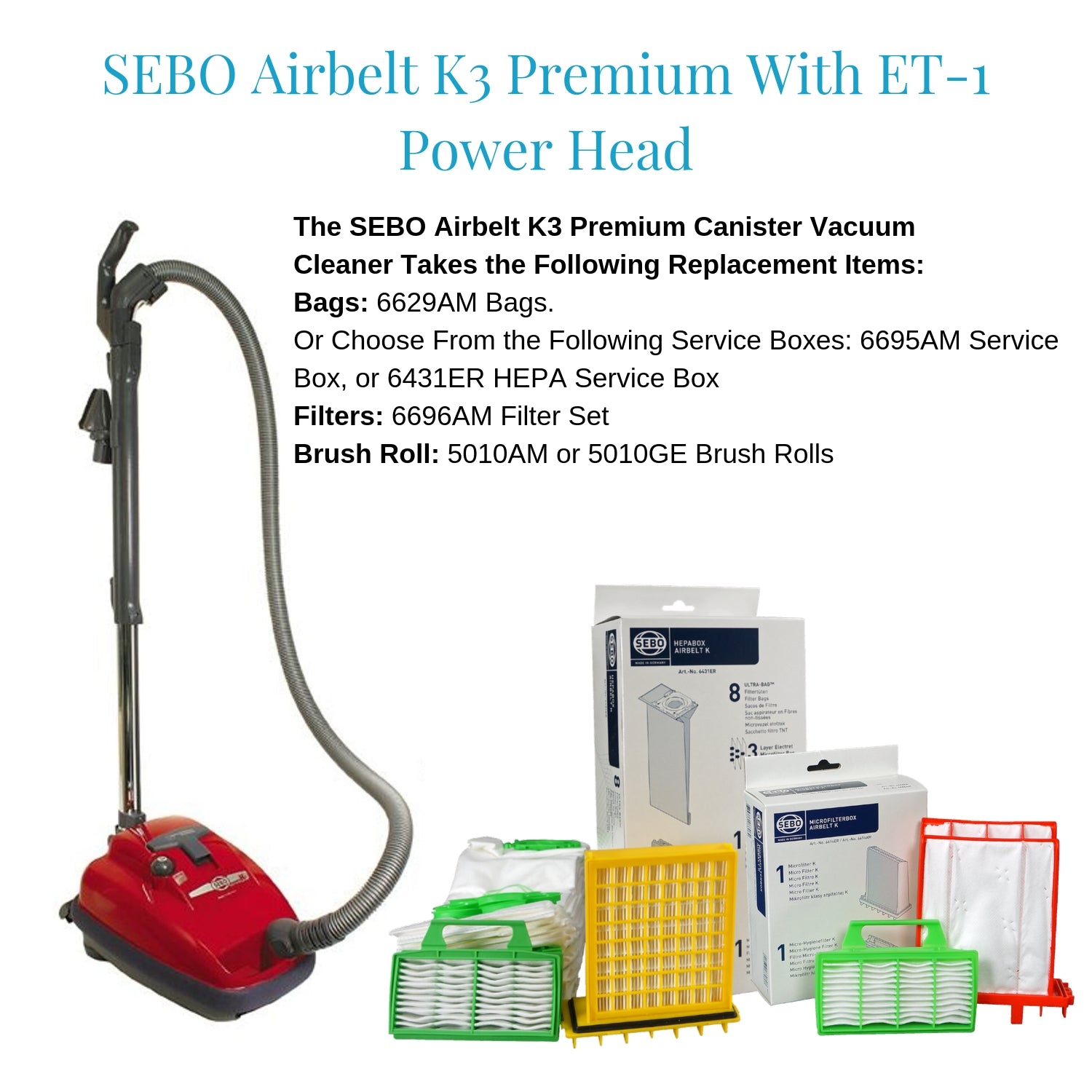 SEBO Airbelt K3 Premium Canister Vacuum Cleaner 9687AM - Powerful HEPA Filtration, Quiet & Lightweight (Red) - Ideal for Hardwood Floors, Carpets & Pet Hair Cleaning