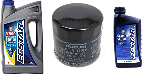 Suzuki ECSTAR V7000 10W-40 Marine 4-Stroke Engine Oil - 1 Gallon + 16510-96J10 Oil Filter & 1 Quart Suzuki ECSTAR Lower Unit Hypoid Gear Oil - Perfect for Outboard Motors, Boat Engines, and Marine Maintenance