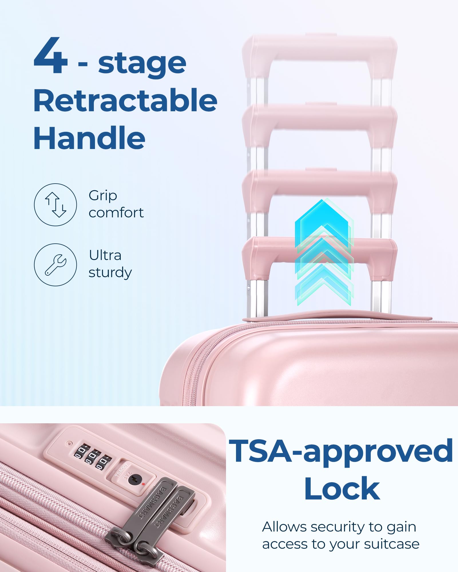 BAGSMART 20 Inch Hardside Expandable Spinner Luggage - Lightweight PC Carry-On Suitcase with TSA Lock, Airline Approved for Women Travel (Pink) - Perfect for Business Trips, Weekend Getaways & Air Travel