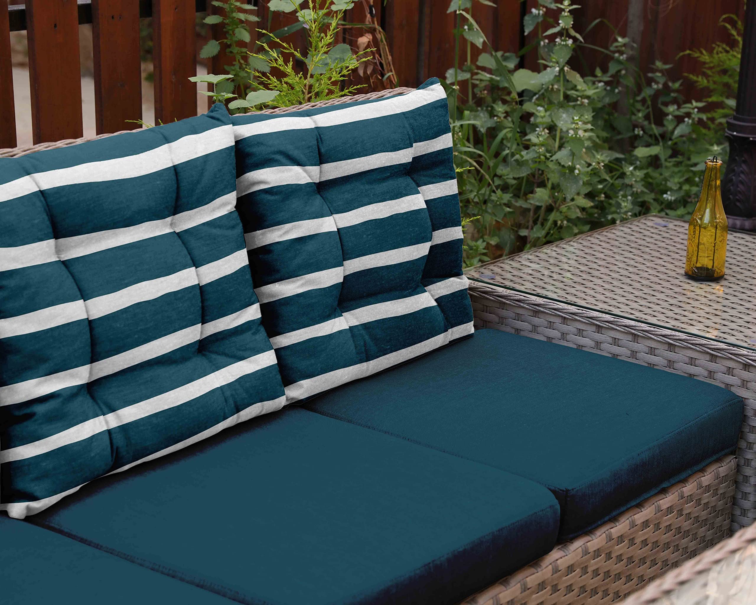Water-Resistant Indoor/Outdoor Tufted Square Patio Cushion Set of 2 - 19-inch Green Striped Printed Seat Cushions for Garden, Poolside & Deck Furniture | Durable Outdoor Decor