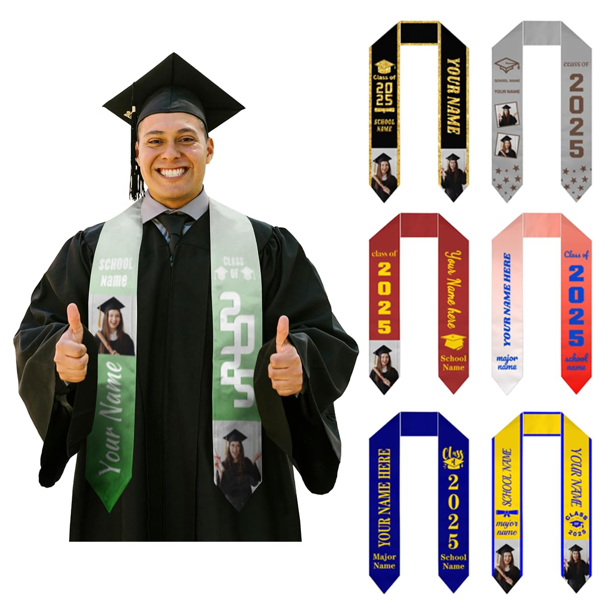 Personalized Graduation Stole Class of 2025 - Custom Embroidered Graduation Sash with Honors Symbols - Perfect for High School & College Graduation Ceremonies
