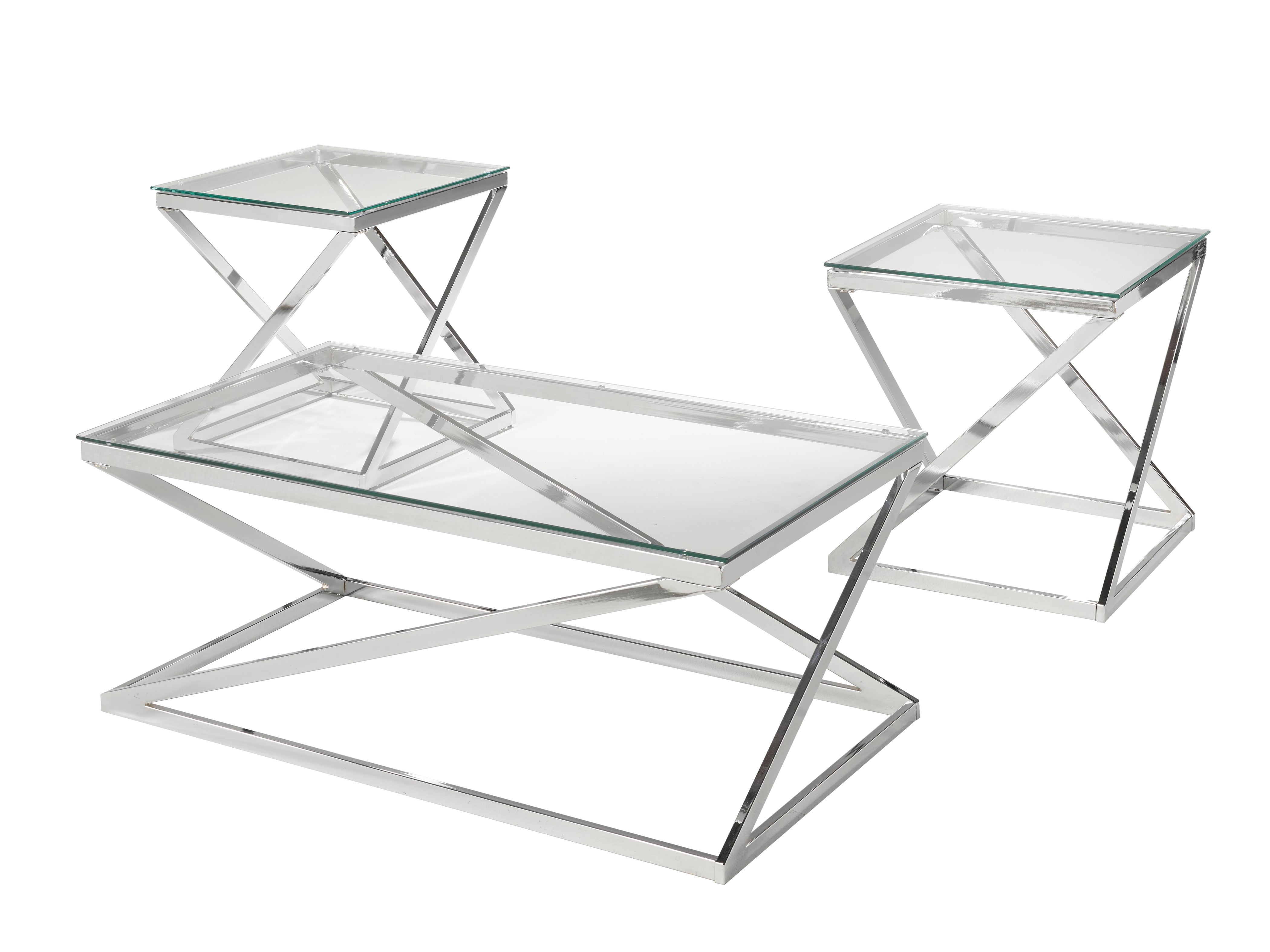 3-Piece Silver Coffee Table Set - Modern Living Room Furniture for Small Spaces & Apartments