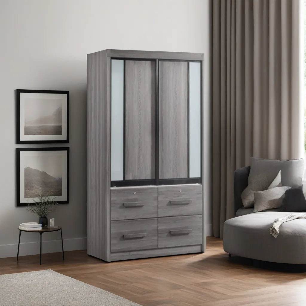 Gareth 4ft Ash Grey Wardrobe - Modern Closet Organizer for Bedroom, Walk-In Closet & Guest Room Storage Solution