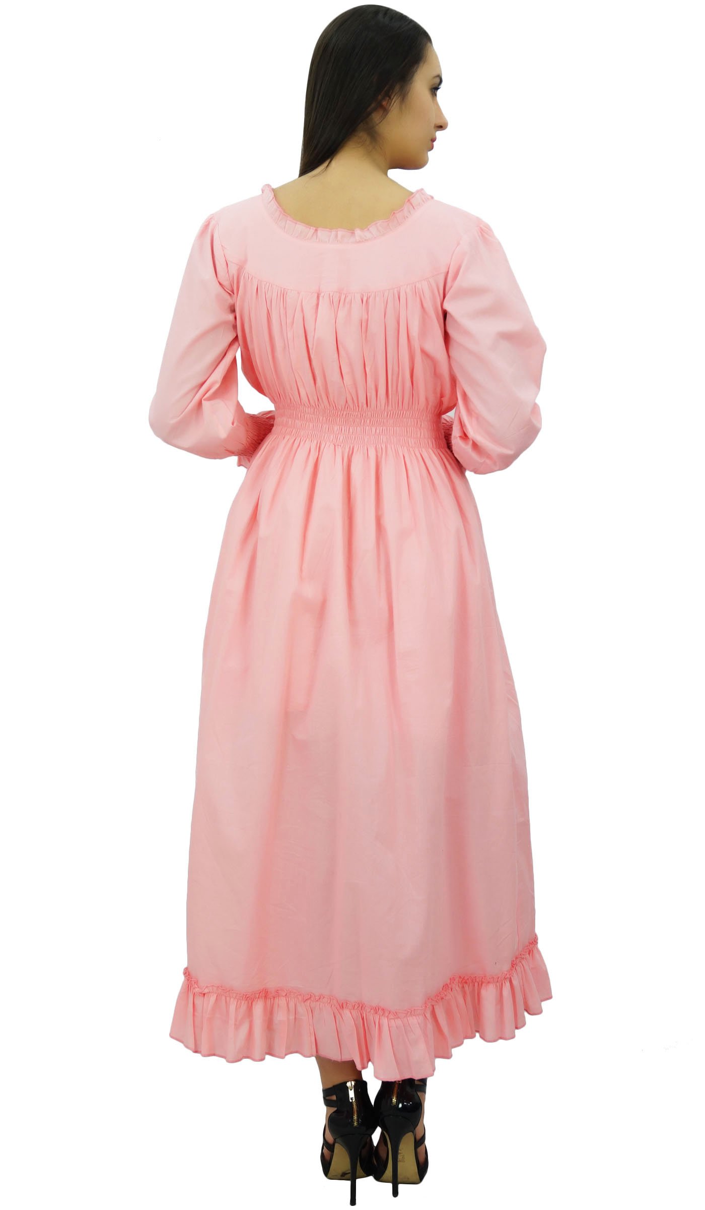 Bimba Women's Cotton Smocked Waist Long Casual Maxi Dress - Flowy Summer Beach Dress for Vacation, Brunch & Outdoor Events