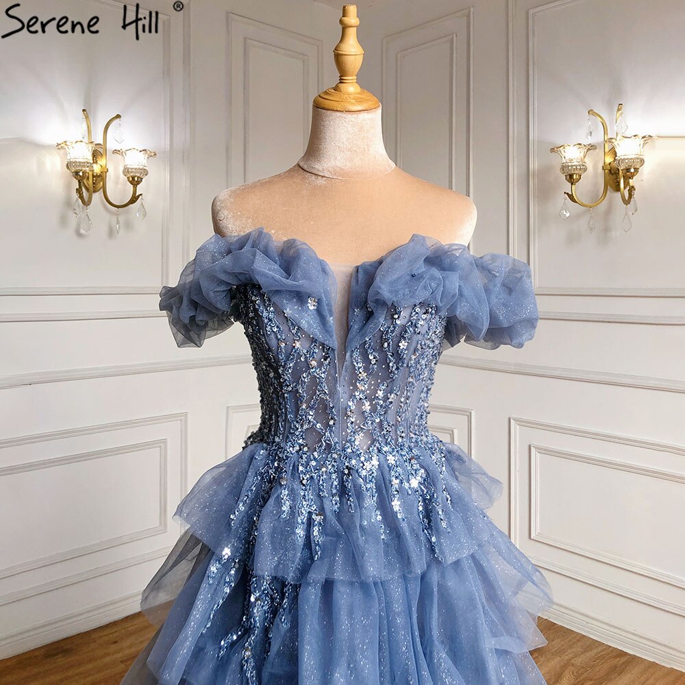 Serene Hill Lilac A-Line Evening Dresses for Women 2025 - Beaded Tiered Sexy Gown for Wedding, Party & Special Occasions | LA71414