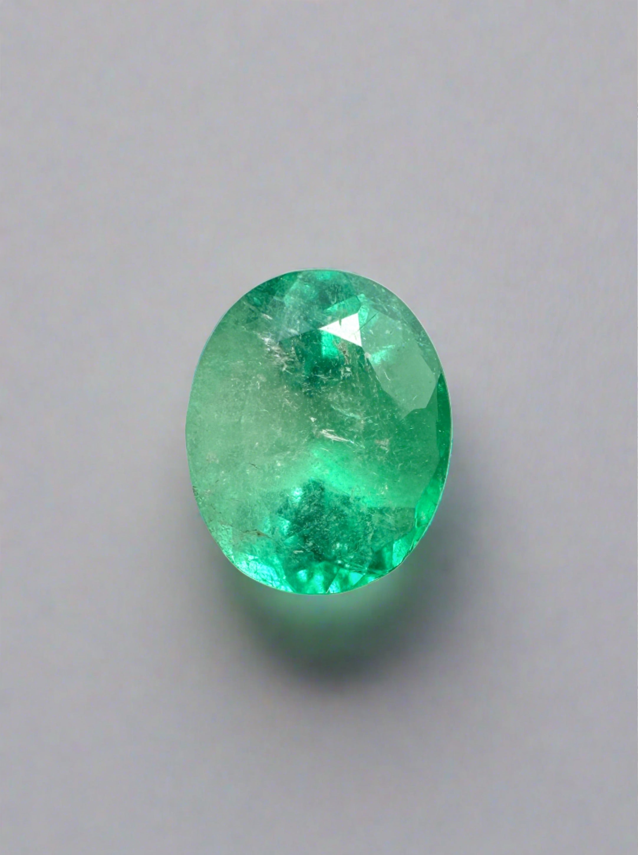 1.55 Carat Light Spring Green Natural Loose Colombian Emerald Oval Cut Gemstone for Jewelry Making, Engagement Rings & Fine Collections - Perfect for Birthstone Gifts & Luxury Accessories