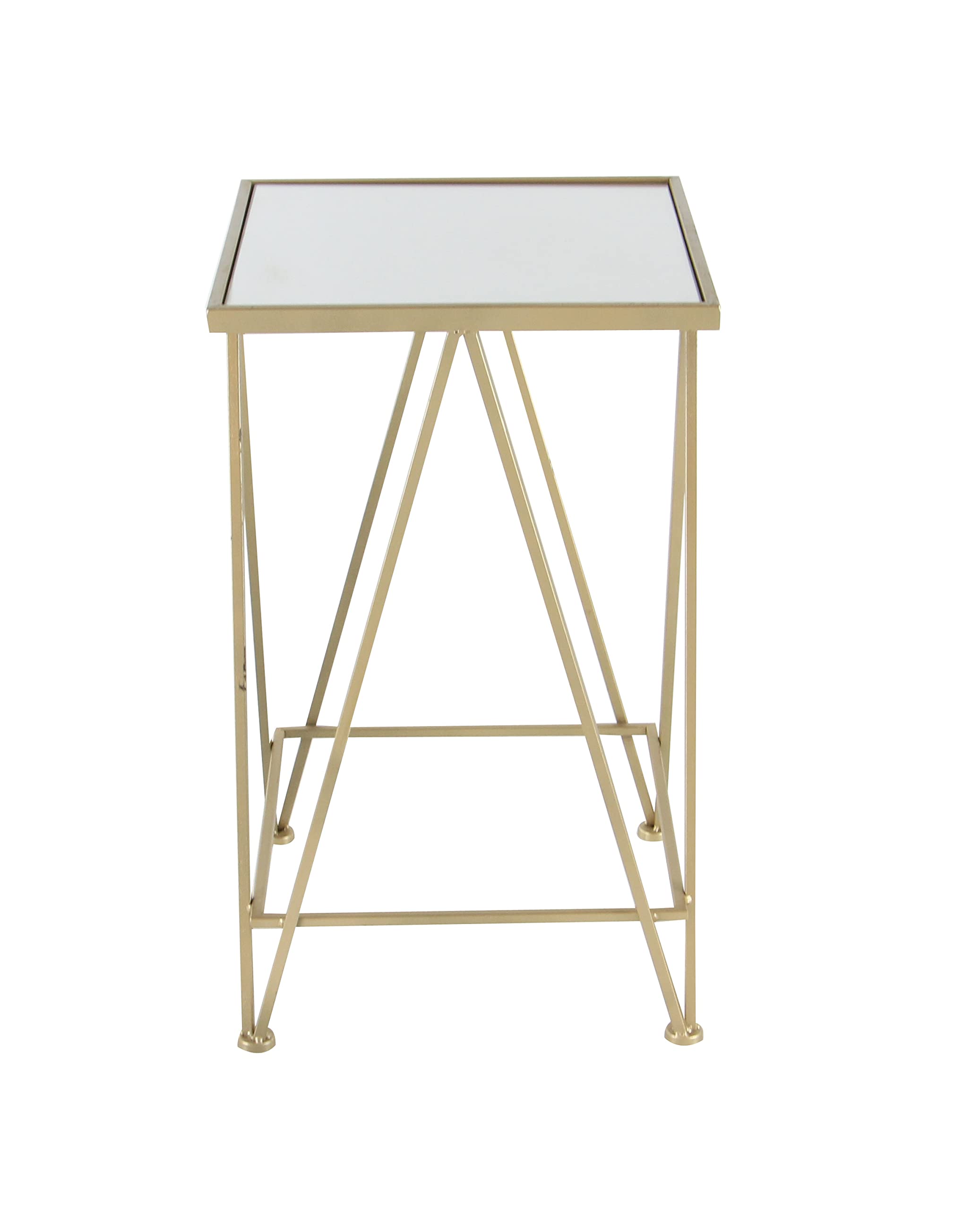 Deco 79 Gold Metal Side End Accent Tables with Mirrored Glass Top - Set of 2 Modern Nightstands (26
