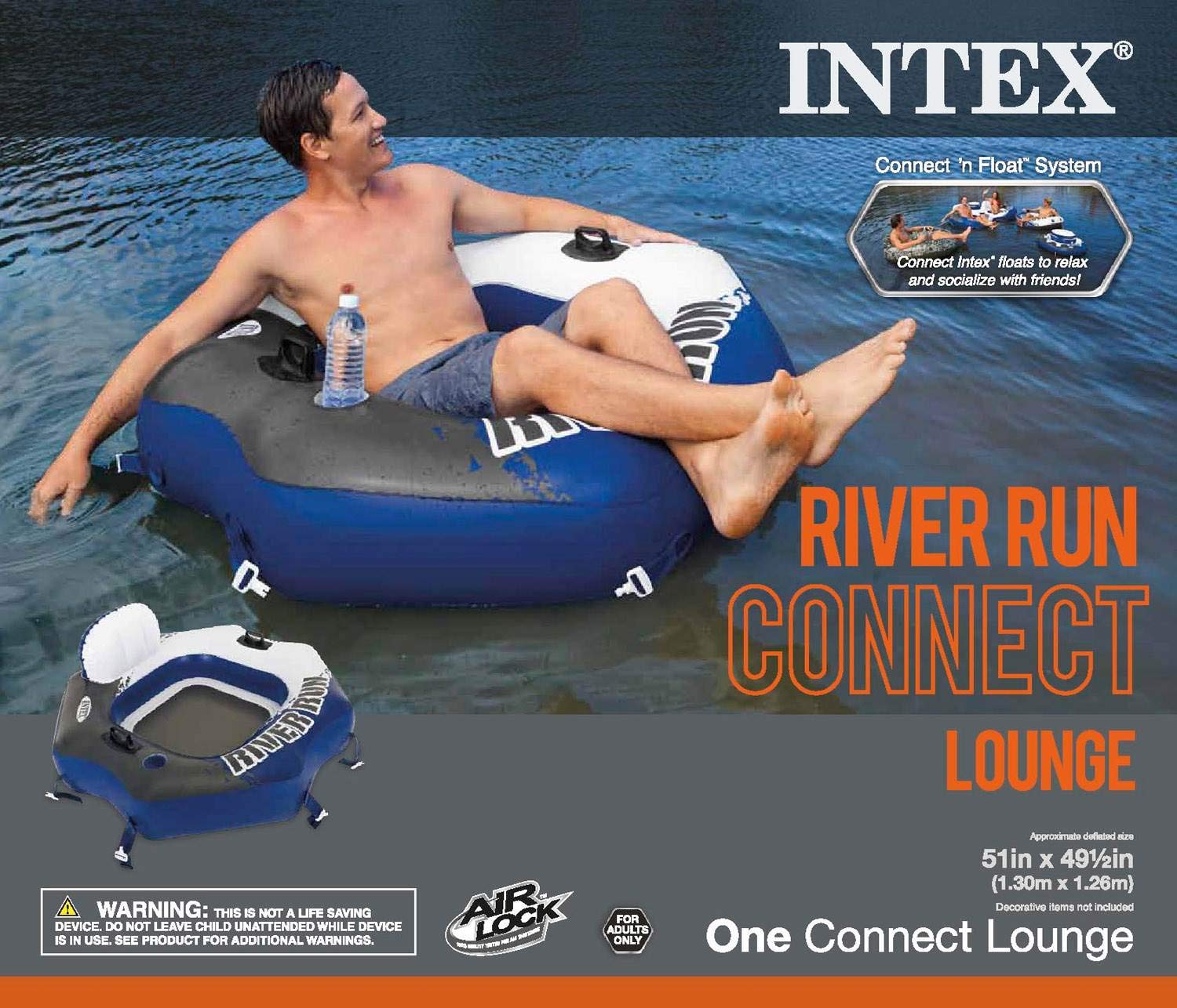 Intex 58854EP River Run Connect Lounge Inflatable Floating Water Tube (7 Pack) - Premium Pool Floats for Adults & Kids, Heavy Duty Vinyl Rafts for Lakes, Rivers & Beach Vacations