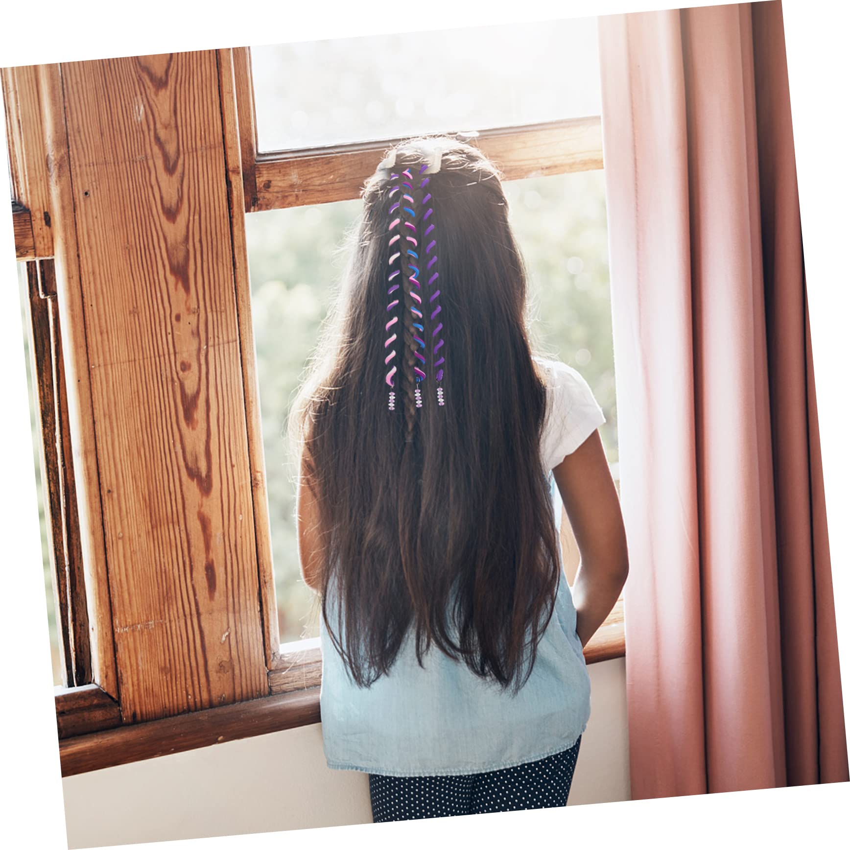 FOMIYES 24pcs Spiral Hair Curling Clips - Braiding Tool with Rubber Bands & Hair Beads for Girls - Purple Polymer Clay Hair Waver for Kids - Perfect for School, Parties & DIY Hairstyles