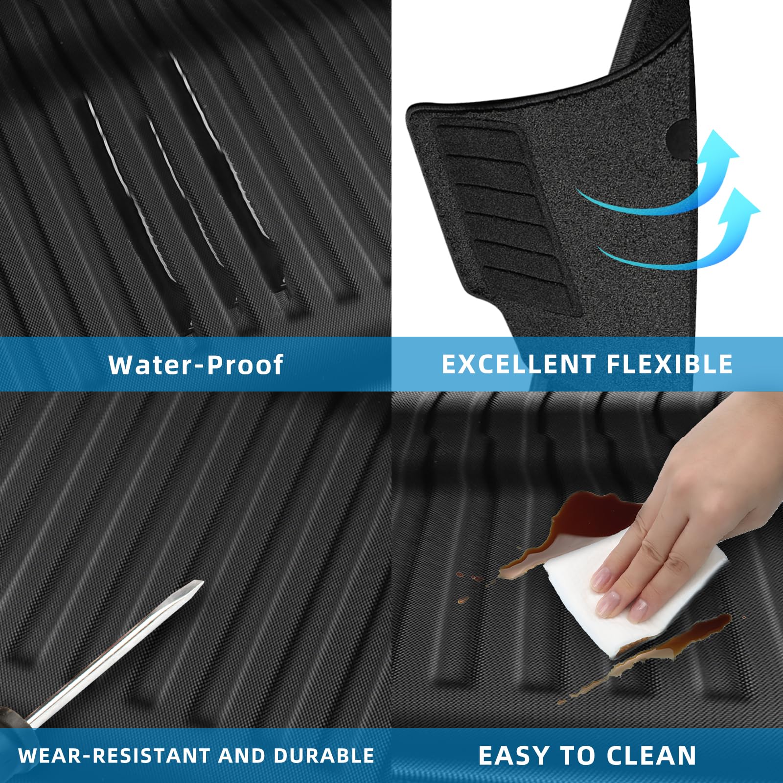 **LUCKEASY 4pcs Cargo Liner Mat for 2022-2025 Tesla Model X (5 Seater) - All-Weather TPE Trunk Liner, Anti-Friction Rear Trunk Pads - Perfect for Road Trips, Camping & Daily Use**