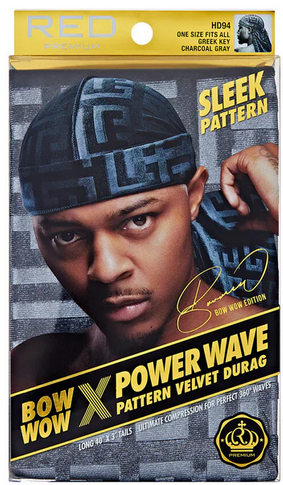 BOW WOW X POWER WAVE PATTERN VELVET DURAG - Premium Satin-Lined Durag for Men & Women - Perfect for Wave Hairstyles, Hair Protection & Sleep - Black Velvet Hair Accessory for Styling & Nighttime Care