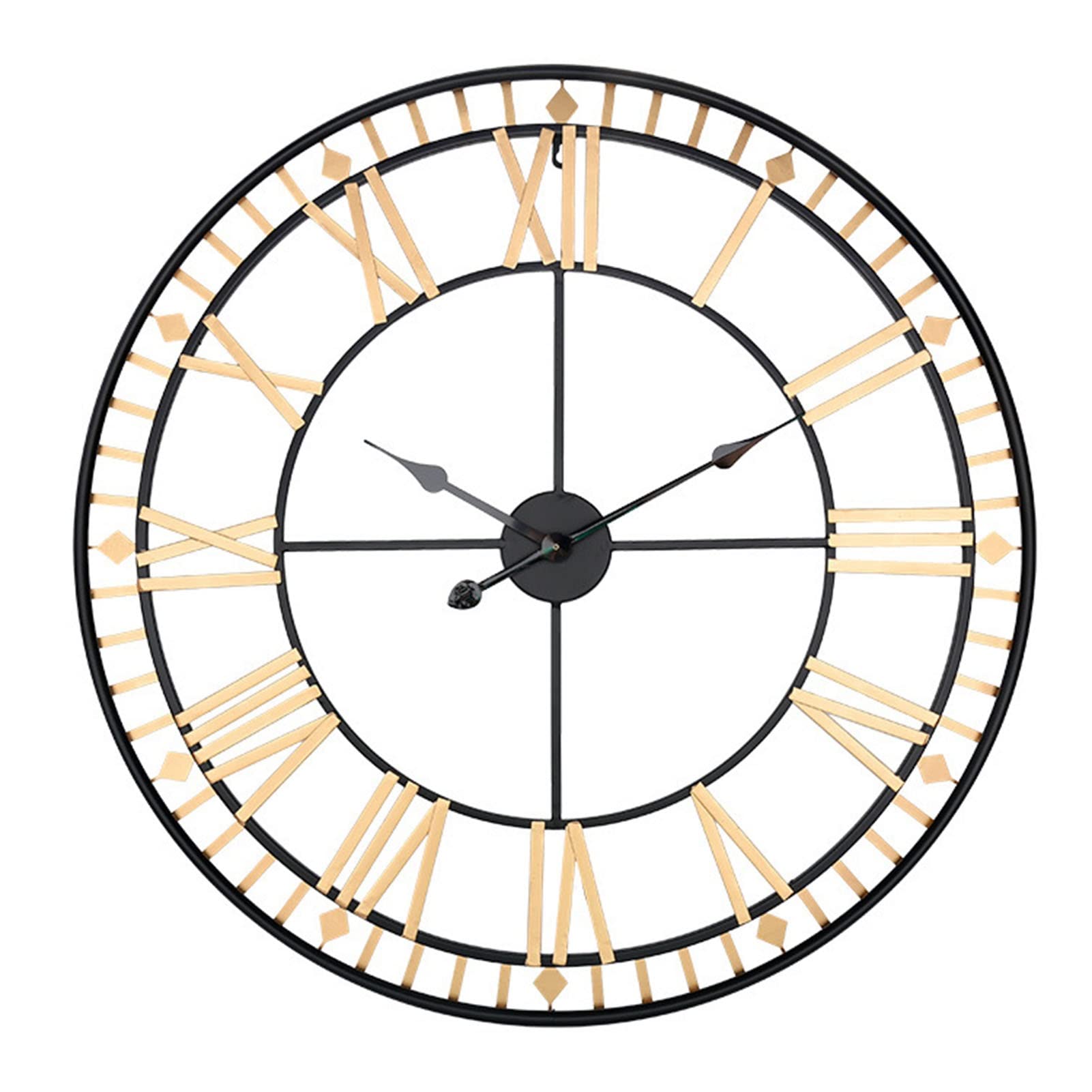 Vintage Industrial Wall Clock - Large European Style Silent Non-Ticking Metal Wall Clock with Roman Numerals - Retro Home Decor for Living Room, Kitchen, Office - Gold Finish | Perfect for Farmhouse, Loft & Modern Interior Design