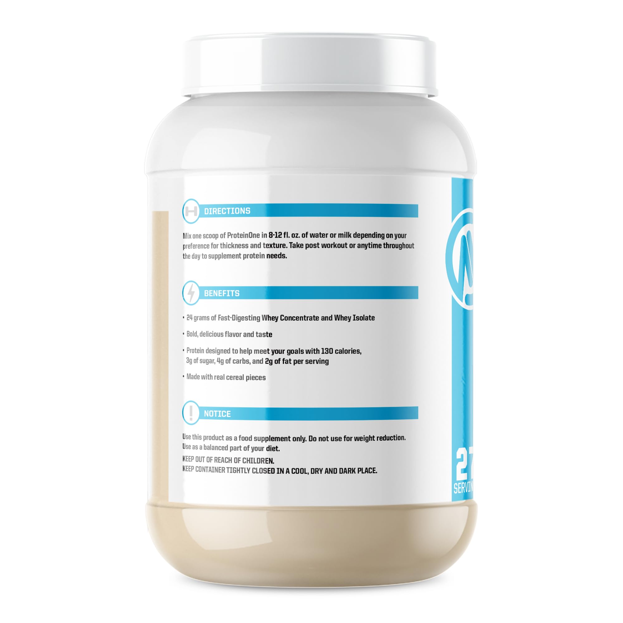 NutraOne ProteinOne Whey Protein Powder for Men & Women - 2 lbs Cinnamon Square Cereal Flavor | Muscle Recovery & Growth Supplement | Post-Workout Shake for Gym & Fitness Enthusiasts
