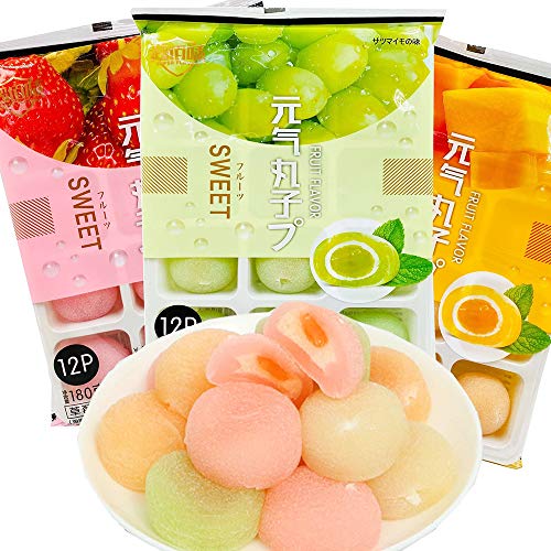 Japanese Fruit Flavor Mochi - Strawberry, Mango & Grape Daifuku Rice Cake | Delicious Gluten-Free Dessert Snacks | 6.34oz per Pack (3-Pack) | Perfect for Party Favors, Gift Boxes & Asian-Inspired Dessert Platters