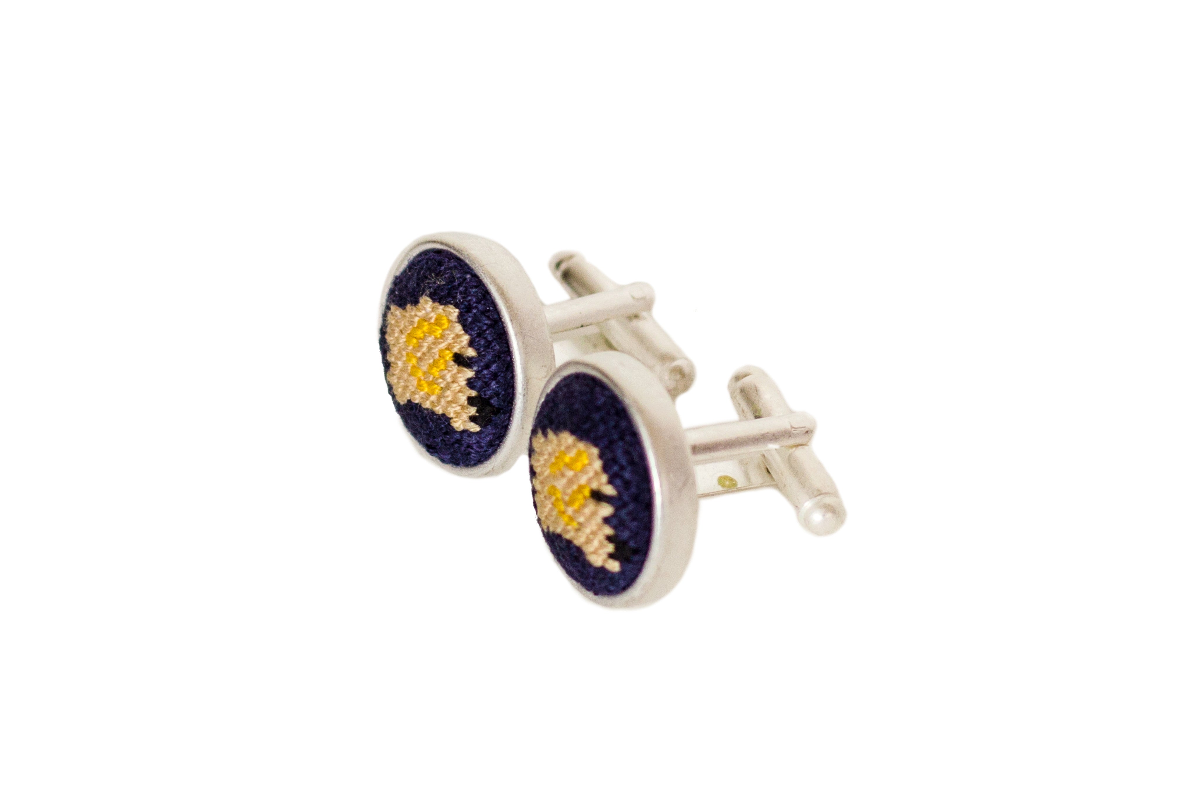 Golden Retriever Dog Breed Navy Blue Needlepoint Cufflinks - Elegant Gifts for Dog Lovers, Wedding, Business & Formal Occasions