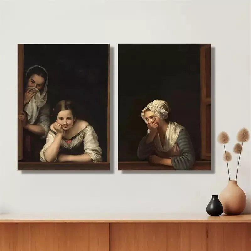 2pcs Victorian Women By The Window Sill Canvas Wall Art - 50x75cm Framed High Quality Print | 100% Australian Made | Ready to Hang | Perfect for Living Room, Bedroom & Office Decor