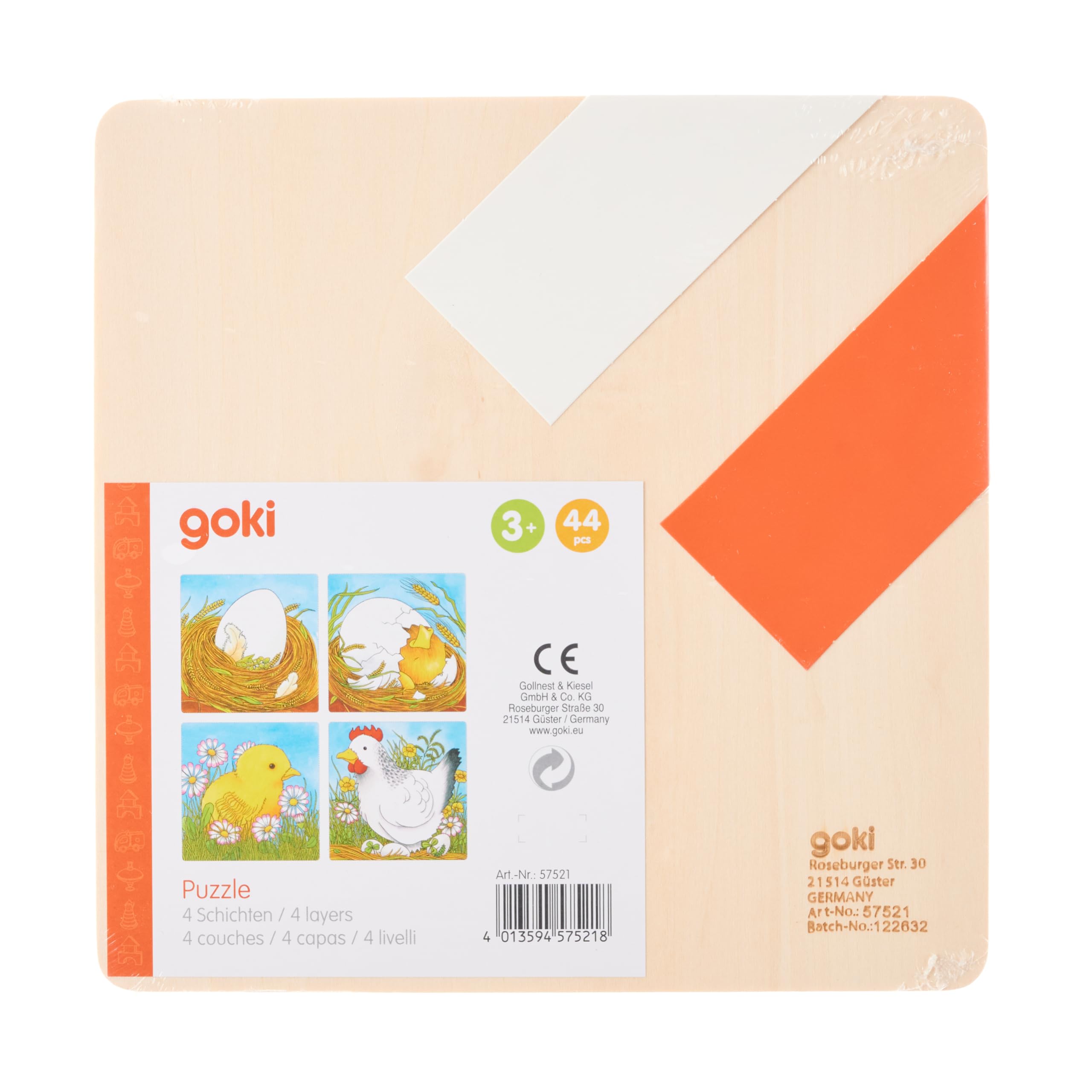 Goki 44-Piece Wooden Chicken Puzzle for Kids – Educational Stacking Toy for Toddlers & Preschoolers | Perfect for Montessori Learning & Fine Motor Skills Development
