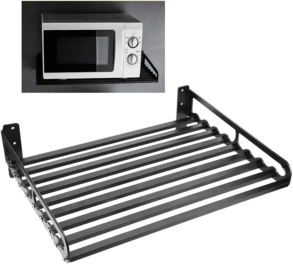 Sturdy Microwave Oven Shelf with Storage Rack - Easy Punch Install Wall Mounted Kitchen Organizer Shelf for Small Appliances - Perfect for Kitchen, Pantry or Laundry Room Organization