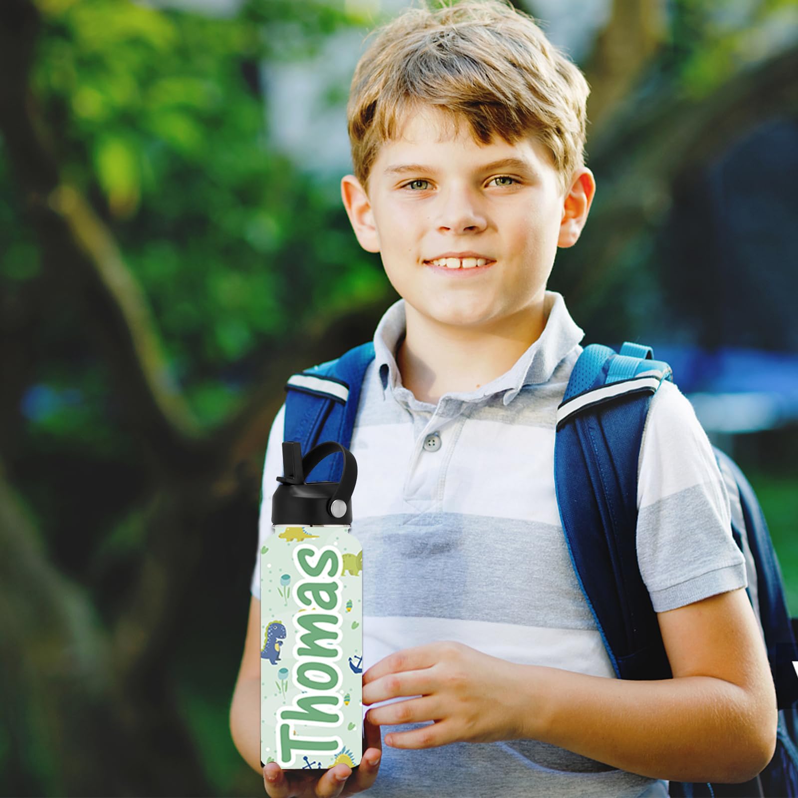 Personalized Stainless Steel Water Bottle with Straw Lid - 18/24/32 Oz Custom Name Insulated Bottle for School, Sports, Hiking & Outdoor Activities | Leakproof, BPA-Free, Durable for Gym, Work & Travel