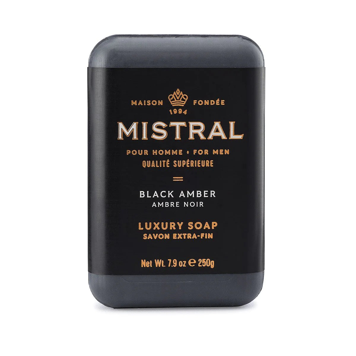 Black Amber Mistral Men's Bar Soap - Luxury Fragrance Soap for Men, Natural Skin Cleansing & Moisturizing - Perfect for Daily Shower, Gym & Travel